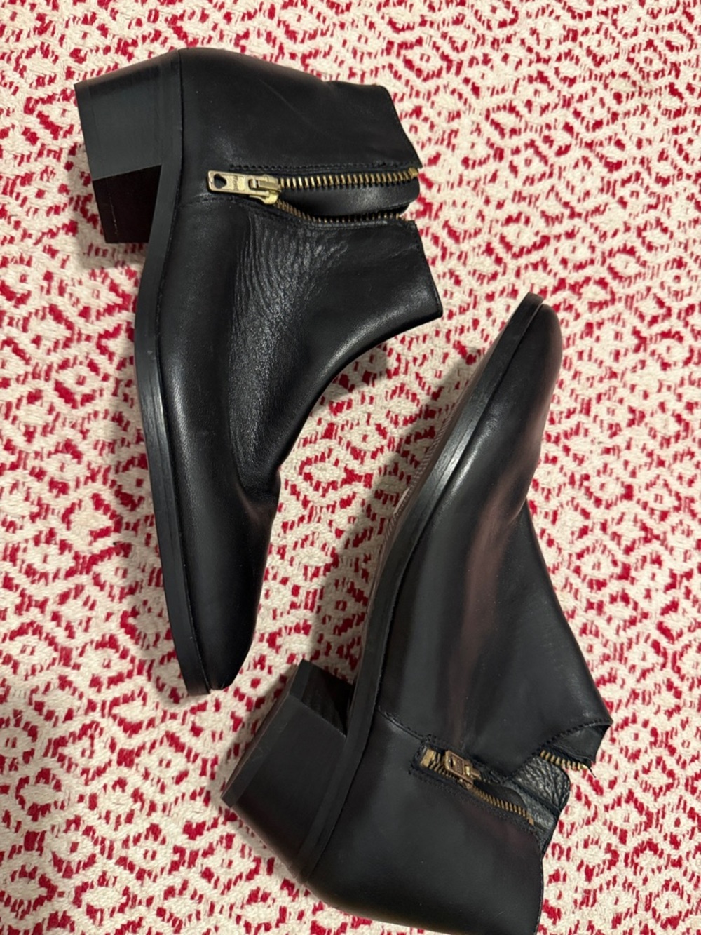 J. Crew Black Leather Ankle Booties with Gold Zipper